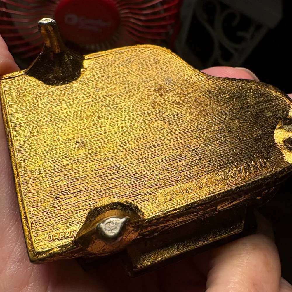 Tiny Vintage Patented Jewelry Piano Box Gold Red Made in Japan Music Notes 🎶